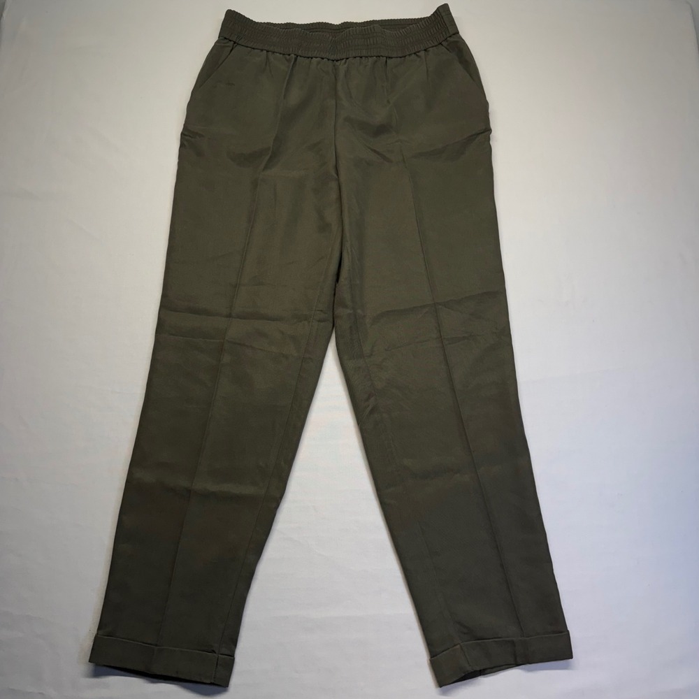 Chicos Size 1 Tencel Twill Ankle Pants Olive Green Pull On Cuffed Casual Travel